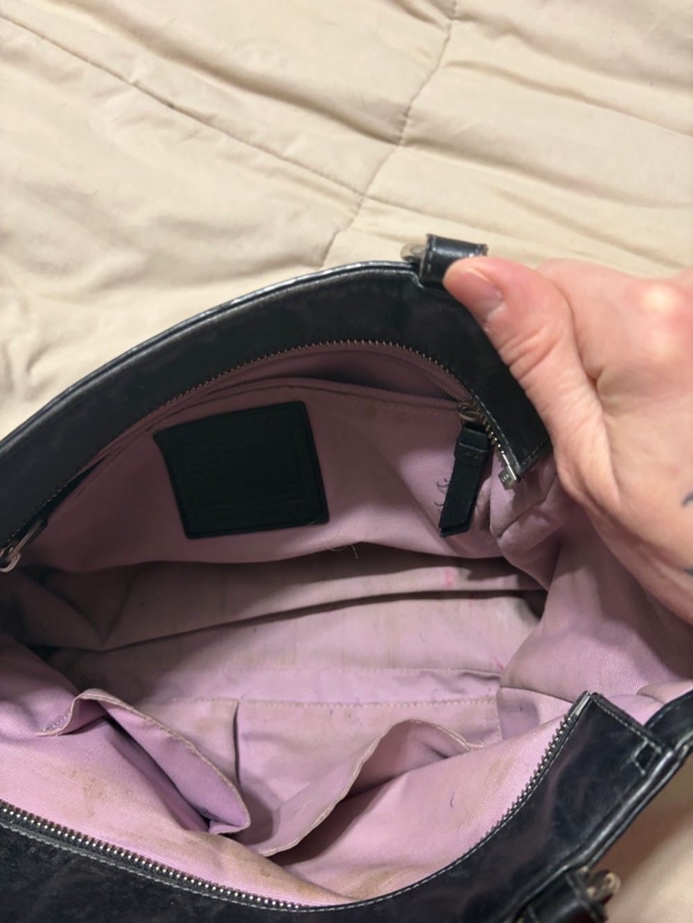 Coach Black Leather Shoulder Bag with Pleated Front - Picture 2 of 4